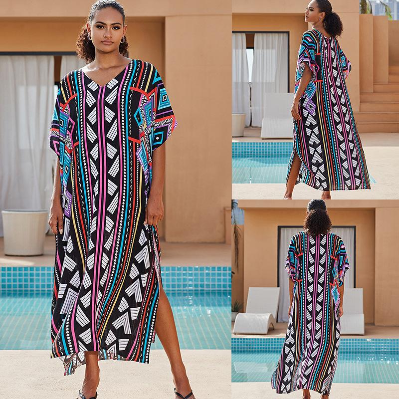 Rayon Printing Beach Cover up Robe Vacation Sun Protection Shirt Bikini Cover Bella Mia